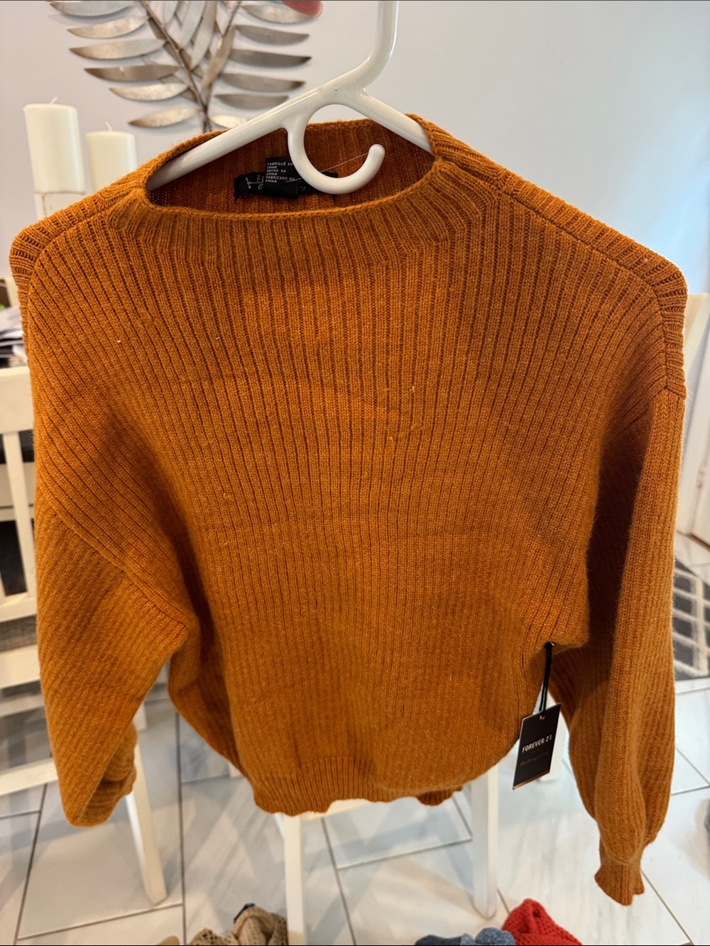Forever 21 Ribbed Crewneck Sweater in Rust Orange